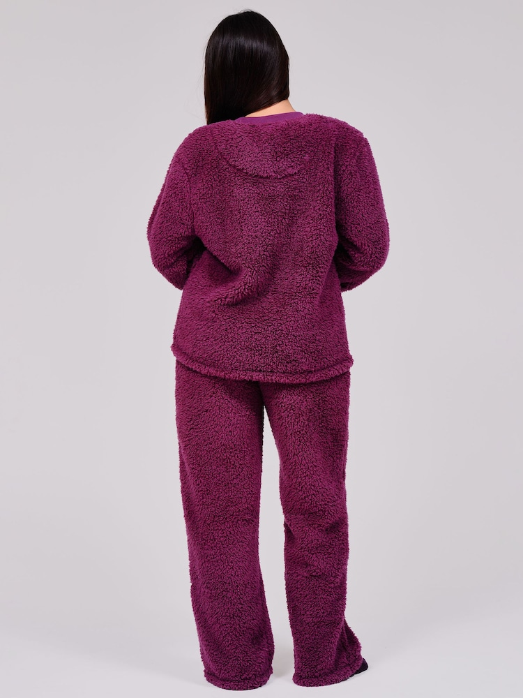 Loungeable Purple Borg Jumper & Wide Leg Trousers Lounge Set - Image 2 of 4 Loungeable Purple Borg Jumper & Wide Leg Trousers Lounge Set - Image 2 of 4