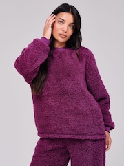 Loungeable Purple Borg Jumper & Wide Leg Trousers Lounge Set - Image 3 of 4