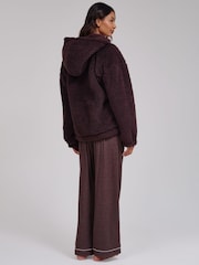 Loungeable Brown Cosy Borg Fleece Quarter Zip Lounge Hoodie - Image 2 of 5
