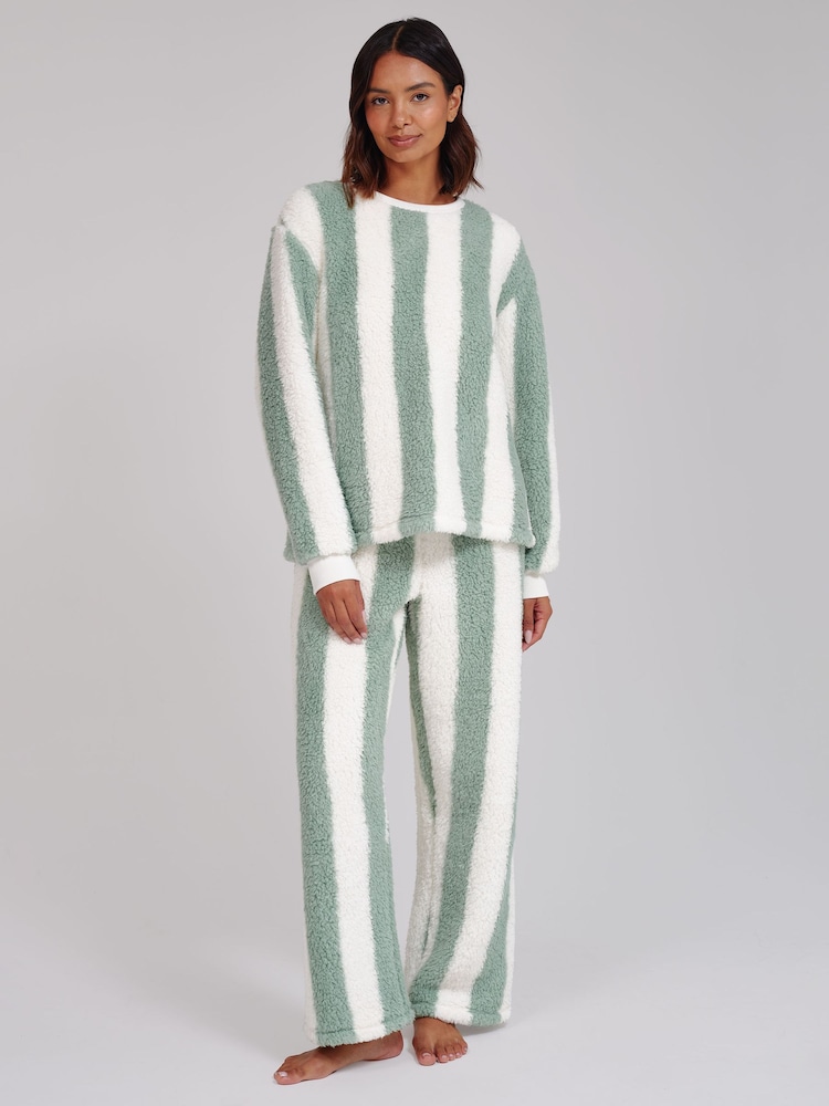 Verde - Conjunto Loungeable de jersey Borg y pantalones Wide Leg - Imagen 1 de 4 Verde - Conjunto Loungeable de jersey Borg y pantalones Wide Leg - Imagen 1 de 4