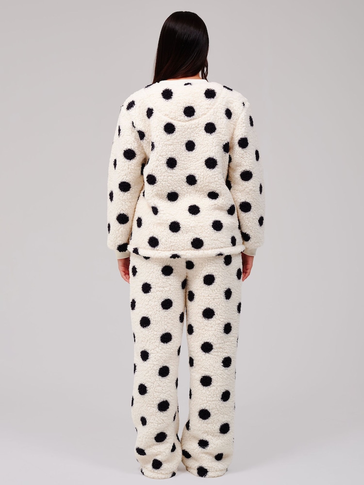 Loungeable White Borg Jumper & Wide Leg Trousers Lounge Set - Image 2 of 9
