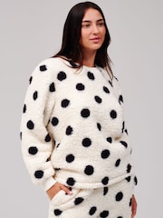 Loungeable White Borg Jumper & Wide Leg Trousers Lounge Set - Image 3 of 9