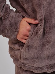 Loungeable Brown Luxury Bubble Fleece Quarter Zip and Trousers Lounge Set - Image 3 of 6