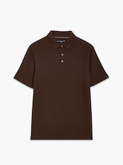 French Connection Brown Cotton Blend Textured Short Sleeve Polo Shirt - Image 3 of 6