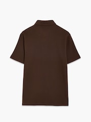French Connection Brown Cotton Blend Textured Short Sleeve Polo Shirt - Image 4 of 6