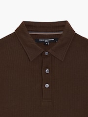 French Connection Brown Cotton Blend Textured Short Sleeve Polo Shirt - Image 5 of 6