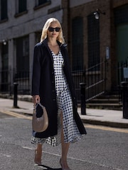 Closet London Blue Button up Long Coat With Tie & Pockets - Image 1 of 4