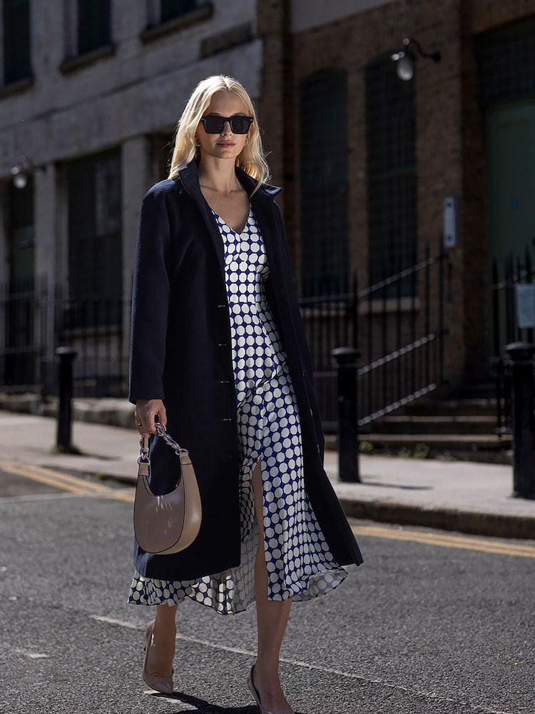Closet London Blue Button up Long Coat With Tie & Pockets - Image 1 of 4