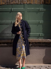 Closet London Blue Button up Long Coat With Tie & Pockets - Image 2 of 4