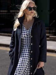 Closet London Blue Button up Long Coat With Tie & Pockets - Image 3 of 4