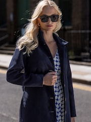 Closet London Blue Button up Long Coat With Tie & Pockets - Image 4 of 4