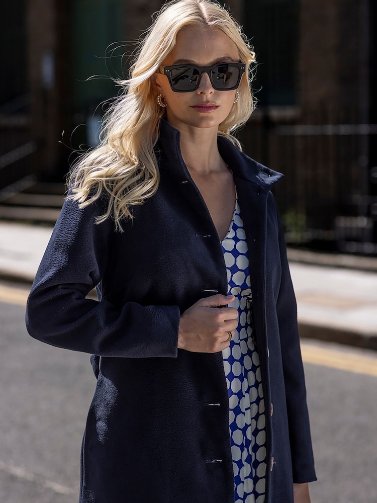 Closet London Blue Button up Long Coat With Tie & Pockets - Image 4 of 4