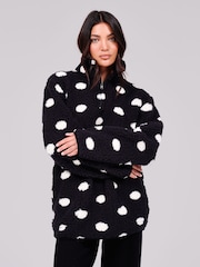 Loungeable Black Polka Dots Borg Quarter  Zip Jumper - Image 1 of 5