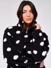Loungeable Black Polka Dots Borg Quarter  Zip Jumper - Image 3 of 5