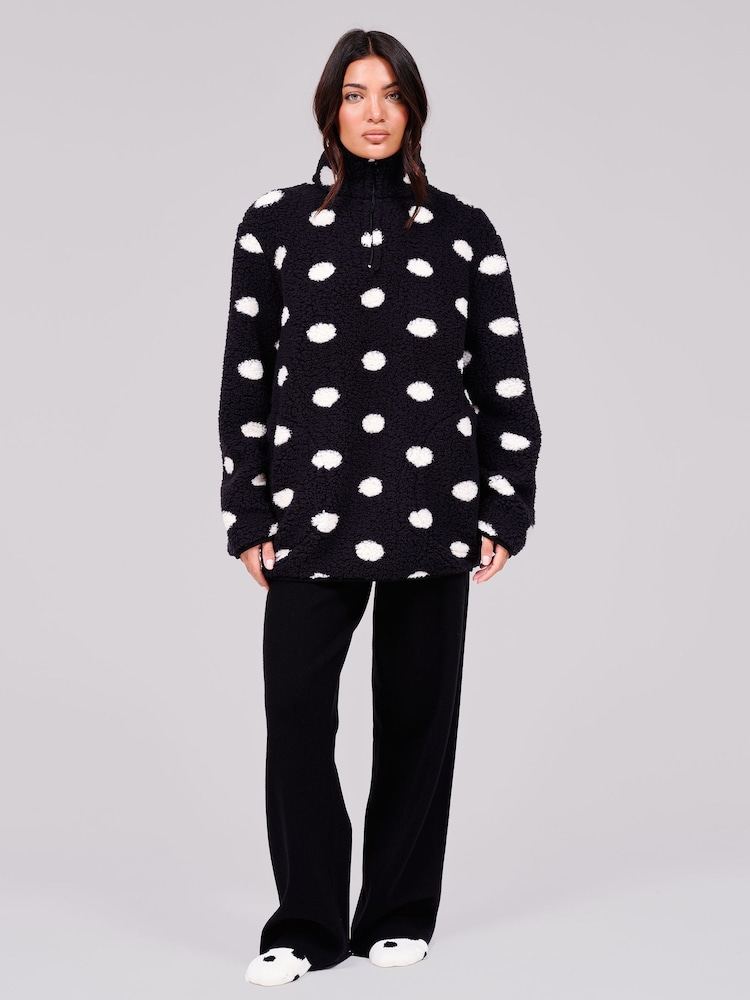Loungeable Black Polka Dots Borg Quarter  Zip Jumper - Image 5 of 5