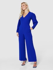 Closet London Blue Long Sleeve Wide Leg Jumpsuit - Image 1 of 5