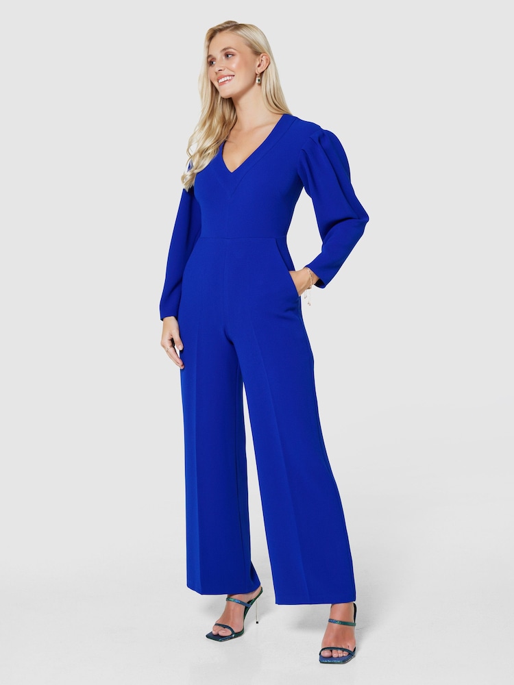 Closet London Blue Long Sleeve Wide Leg Jumpsuit - Image 1 of 5