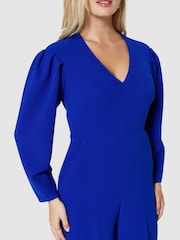 Closet London Blue Long Sleeve Wide Leg Jumpsuit - Image 4 of 5
