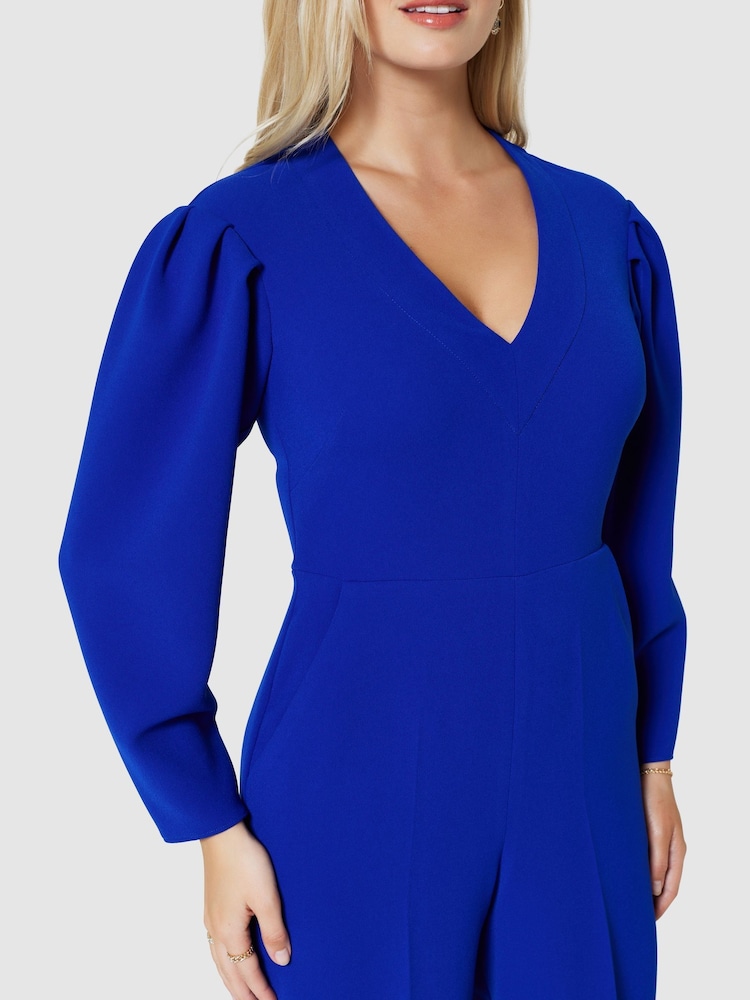 Closet London Blue Long Sleeve Wide Leg Jumpsuit - Image 4 of 5