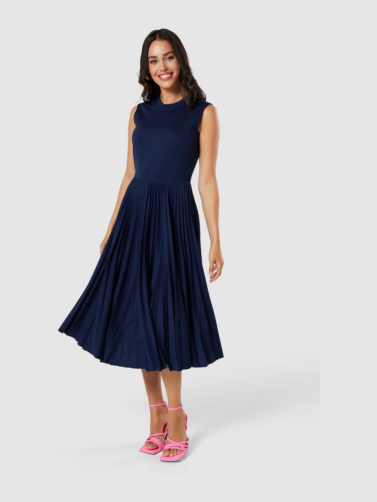 Closet London Blue V-Back Pleated Dress - Image 1 of 5