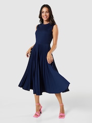 Closet London Blue V-Back Pleated Dress - Image 4 of 5