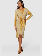 Closet London Brown Long Sleeve Wrap  Pencil Dress - Image 1 of 4