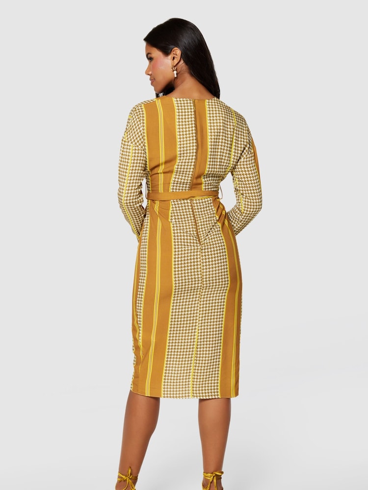 Closet London Brown Long Sleeve Wrap  Pencil Dress - Image 2 of 4