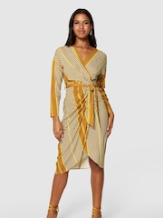 Closet London Brown Long Sleeve Wrap  Pencil Dress - Image 3 of 4