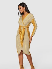 Closet London Brown Long Sleeve Wrap  Pencil Dress - Image 4 of 4