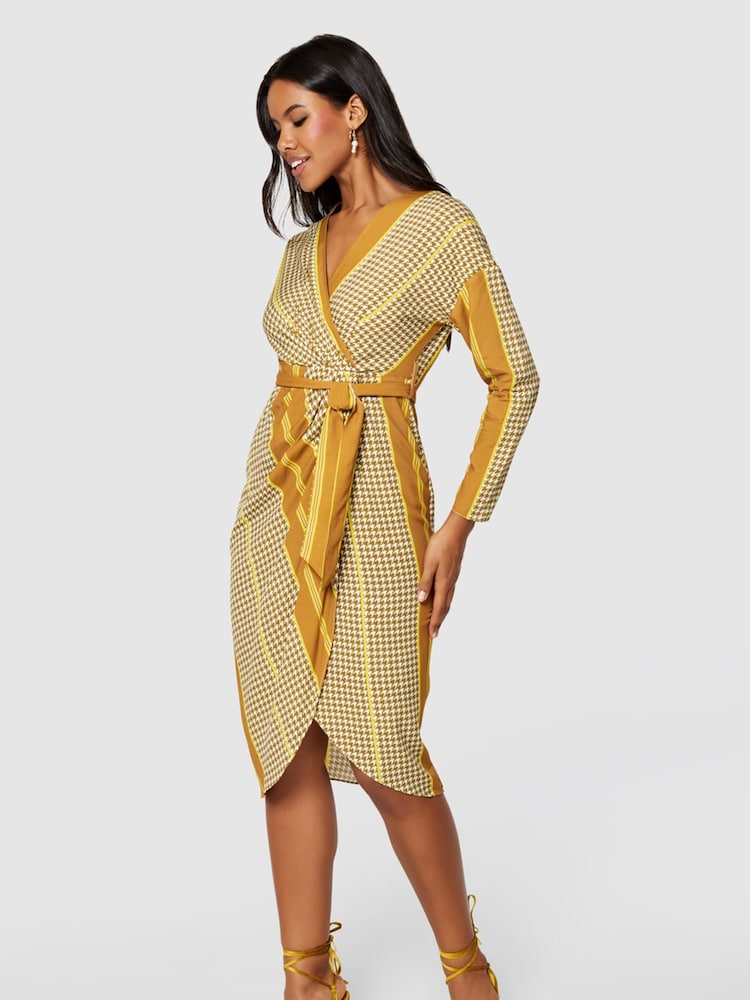 Closet London Brown Long Sleeve Wrap  Pencil Dress - Image 4 of 4