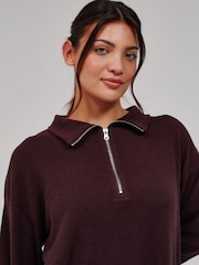Loungeable סט סרוג רך לבית של מכנסיים וחולצה עם 4/1 רוכסן - תמונה 5 מתוך 6