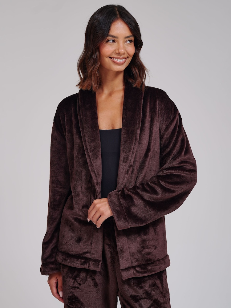 Loungeable Brown Luxury Fleece Wrap Kimono and Trousers Lounge Set - Image 1 of 7 Loungeable Brown Luxury Fleece Wrap Kimono and Trousers Lounge Set - Image 1 of 7