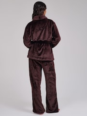 Loungeable Brown Luxury Fleece Wrap Kimono and Trousers Lounge Set - Image 2 of 7