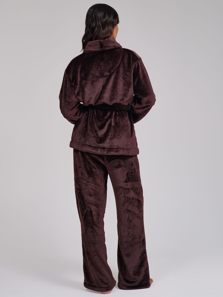 Loungeable Brown Luxury Fleece Wrap Kimono and Trousers Lounge Set - Image 2 of 7 Loungeable Brown Luxury Fleece Wrap Kimono and Trousers Lounge Set - Image 2 of 7