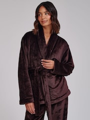 Loungeable Brown Luxury Fleece Wrap Kimono and Trousers Lounge Set - Image 3 of 7