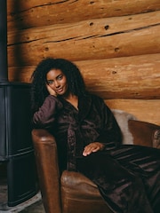 Loungeable Brown Luxury Fleece Wrap Kimono and Trousers Lounge Set - Image 6 of 7