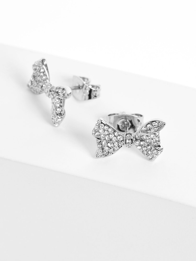 Ted Baker Silver Tone BARSETA Crystal Bow Stud Earrings - Image 1 of 4