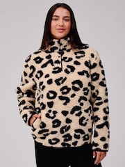 Loungeable Leopard Print Cosy Borg Fleece Quarter Zip Lounge Jumper - صورة 1 من 5