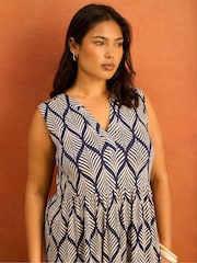 Live Unlimited Blue Print Nehru Collar Tiered Maxi Dress - Image 2 of 5