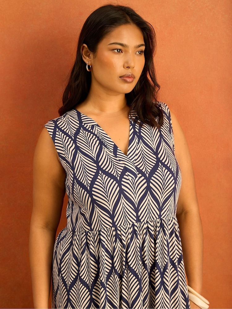 Live Unlimited Blue Print Nehru Collar Tiered Maxi Dress - Image 2 of 5