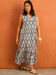 Live Unlimited Blue Print Nehru Collar Tiered Maxi Dress - Image 3 of 5