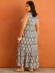 Live Unlimited Blue Print Nehru Collar Tiered Maxi Dress - Image 4 of 5