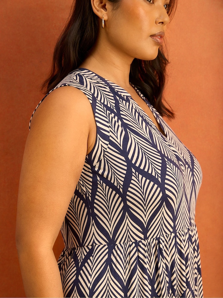 Live Unlimited Blue Print Nehru Collar Tiered Maxi Dress - Image 5 of 5