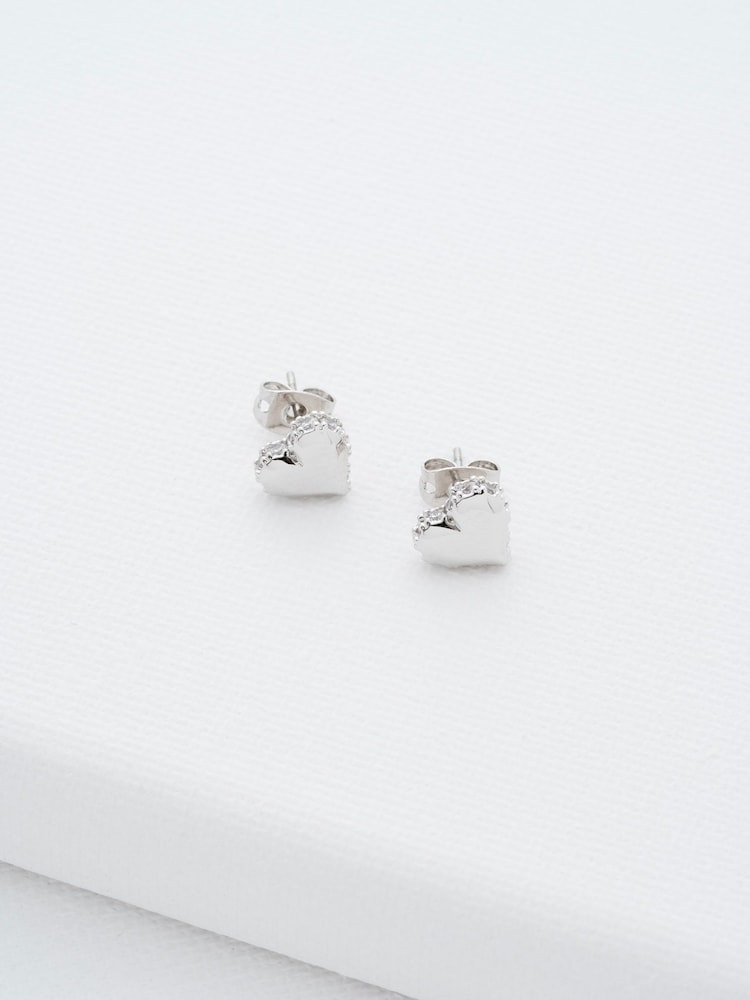 Ted Baker Silver Tone SERSY: Crystal Sparkle Heart Stud Earrings - Image 1 of 3