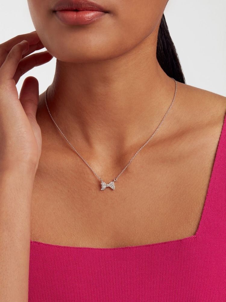 Ted Baker Silver Tone BARSIE Crystal Bow Pendant Necklace - Image 4 of 4