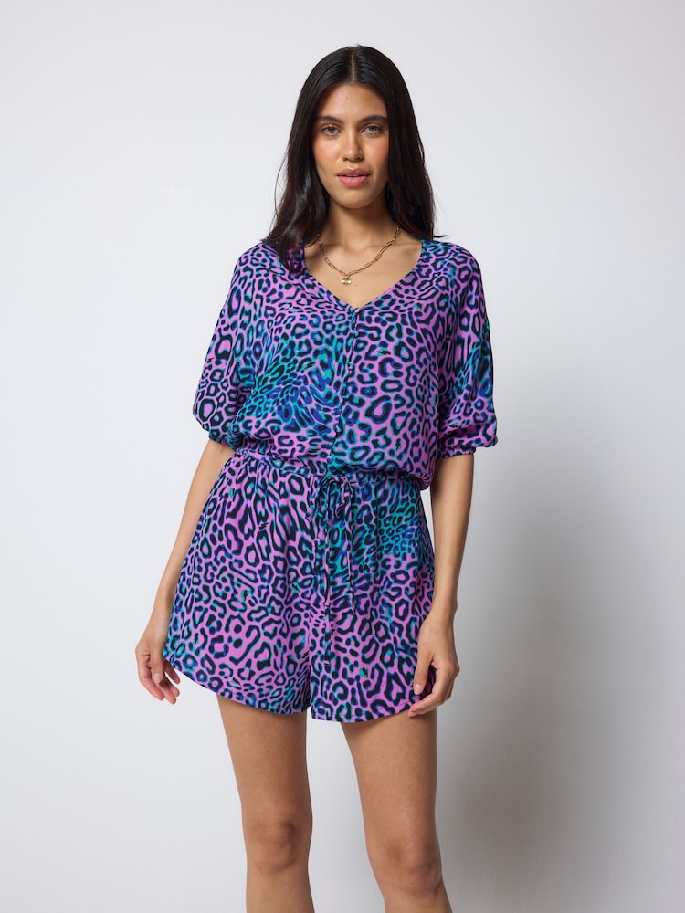 SCAMP & DUDE Pink Leopard Ray Playsuit - Image 2 of 4 SCAMP & DUDE Pink Leopard Ray Playsuit - Image 2 of 4