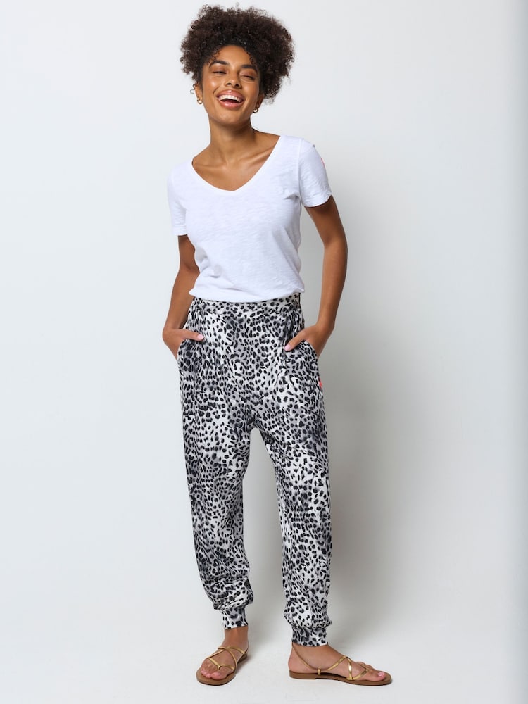 SCAMP & DUDE Grey Cheetah Balloon Leg Jersey Trousers - Image 1 of 6 SCAMP & DUDE Grey Cheetah Balloon Leg Jersey Trousers - Image 1 of 6