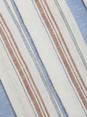 French Connection Blue Cotton Stripe Revere Collar Short Sleeve Button Shirt - Image 5 of 6