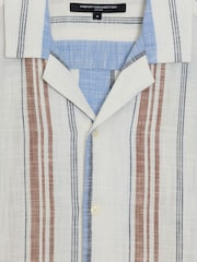 French Connection Blue Cotton Stripe Revere Collar Short Sleeve Button Shirt - Image 6 of 6
