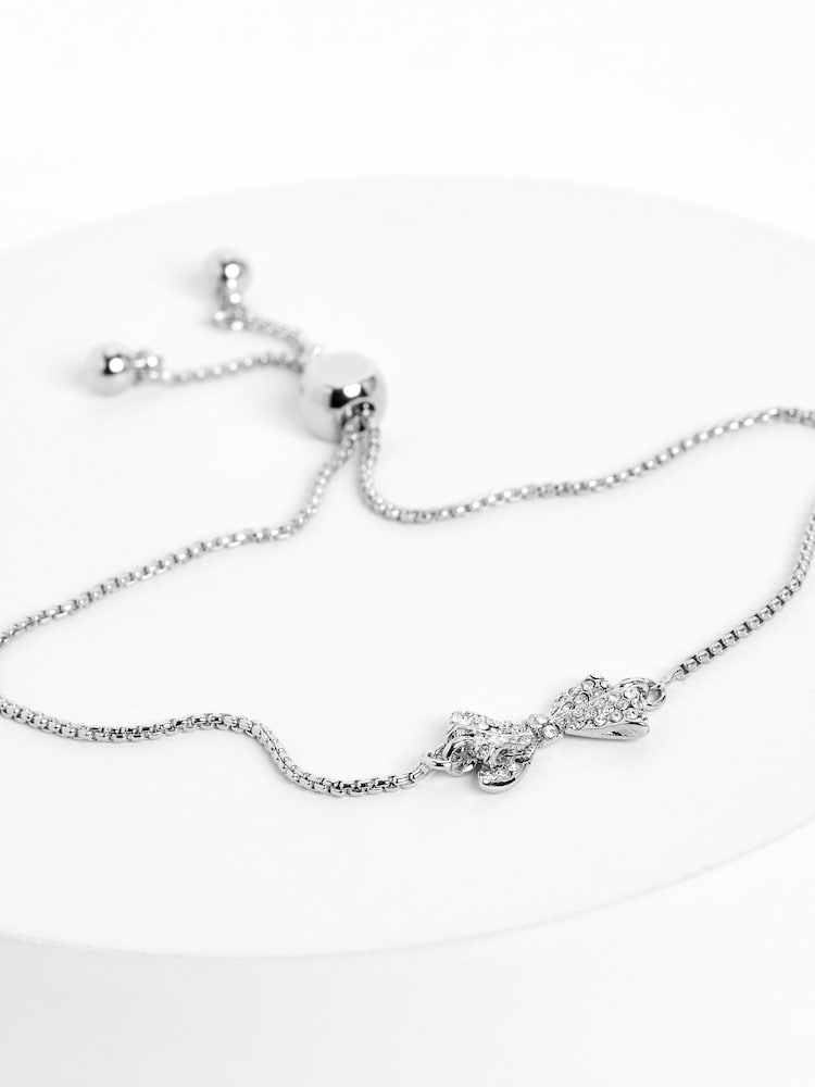 Ted Baker Silver Tone BARSET: Crystal Bow Adjustable Bracelet - Image 2 of 5